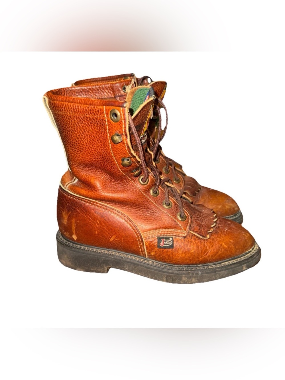 Justin Women's L762 Leather Western Lace Up Kiltie Packer Work Boots Size 6C